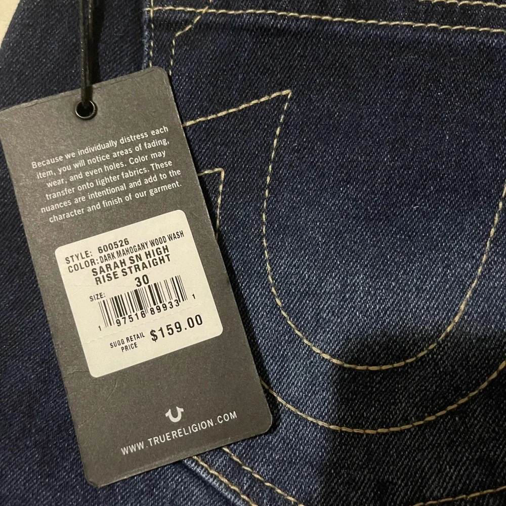 True Religion Sarah High Rise Straight Jeans Dark Mahogany Wood Wash Size 30 New